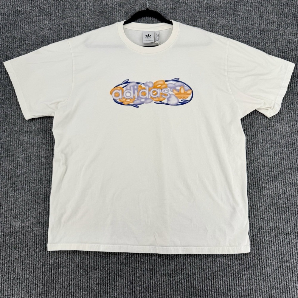 Adidas Graphic T Shirt Mens 2XL White Trefoil‎ Logo Back Streetwear Sunny Days